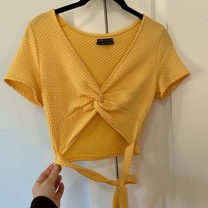 Urban Outfitters Cropped Mustard Tie Shirt